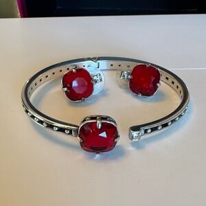 Brighton Elegant Silver and Red Gemstone Bracelet with Earrings